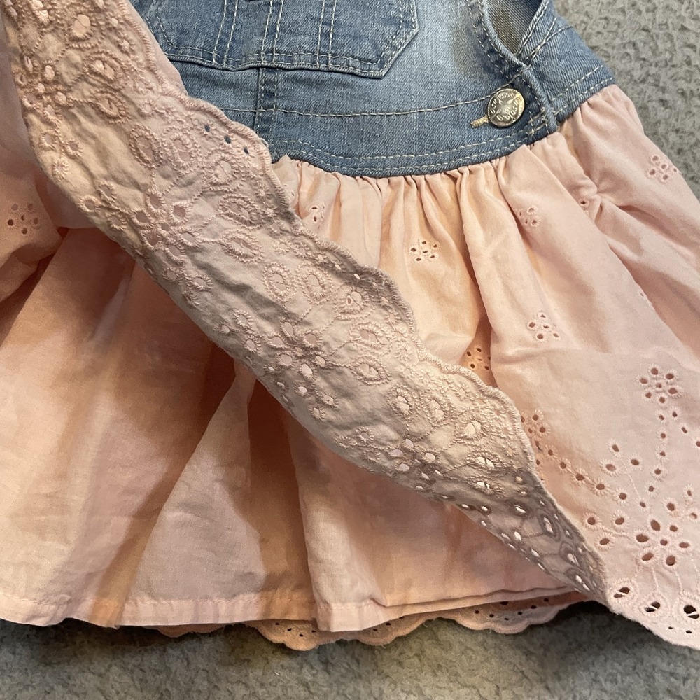 OshKosh B'gosh Overall Dress Girls 2T Pink Floral Denim Bib Lined Sundress - Picture 3 of 7